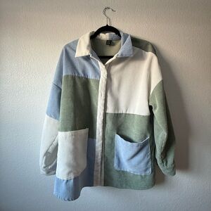 SHEIN Colorblock Corduroy Jacket - Green, Blue, White